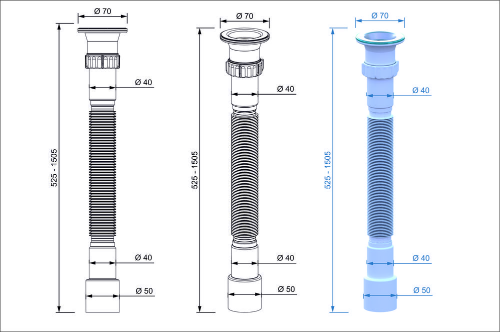 Сифон гофрированный для моек 1 1/2*40-40/50 (1450мм.) GS30145
